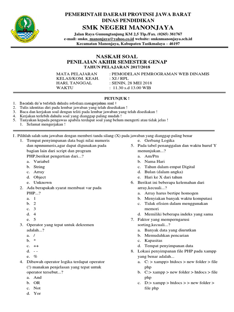 Soal Pas Genap Pwd Xi Rpl