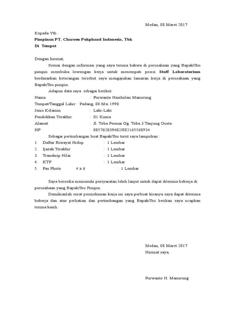 Surat Lamaran Dan Cv