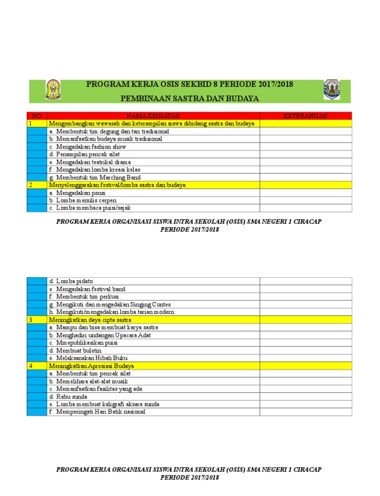 Program Kerja Osis Sekbid 8 Periode 2017