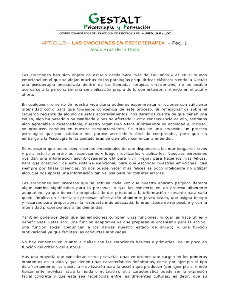 Las Emociones En Psicoterapia Pdf Las Emociones Psicoterapia