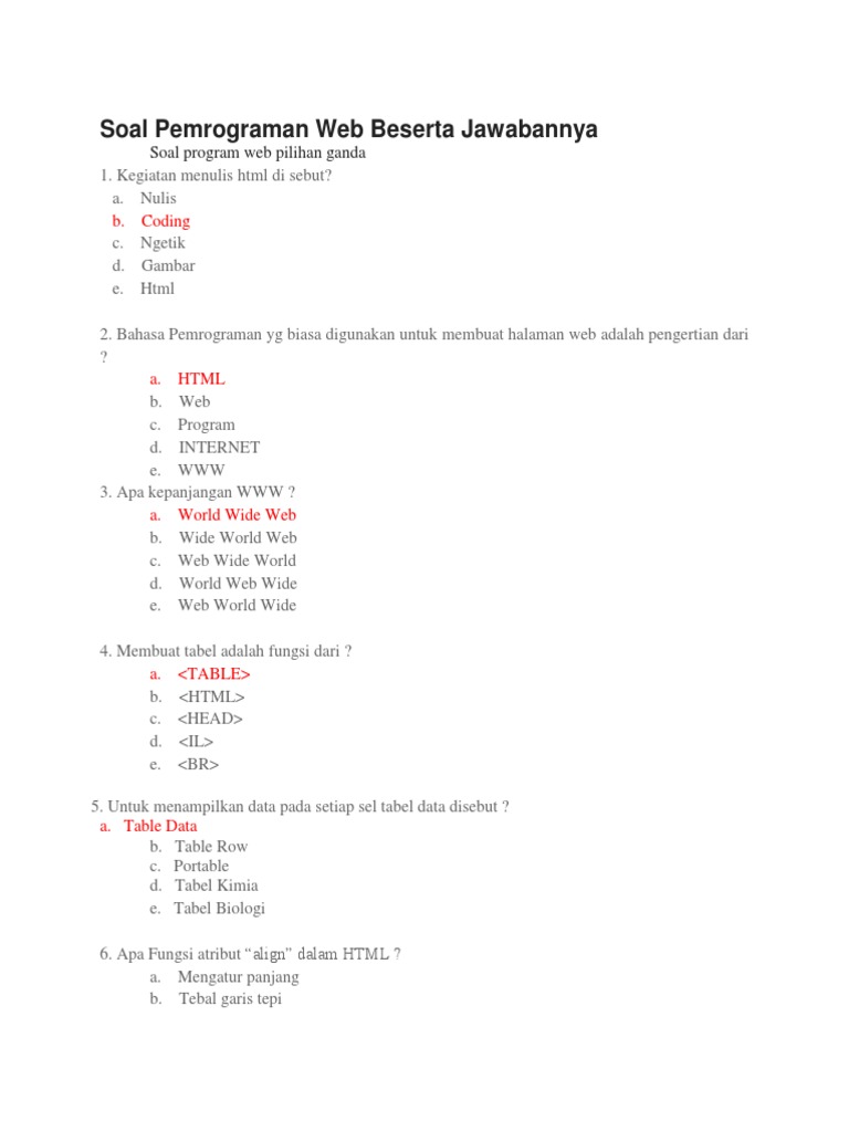 Soal Pemrograman Web dan Jawabannya | PDF