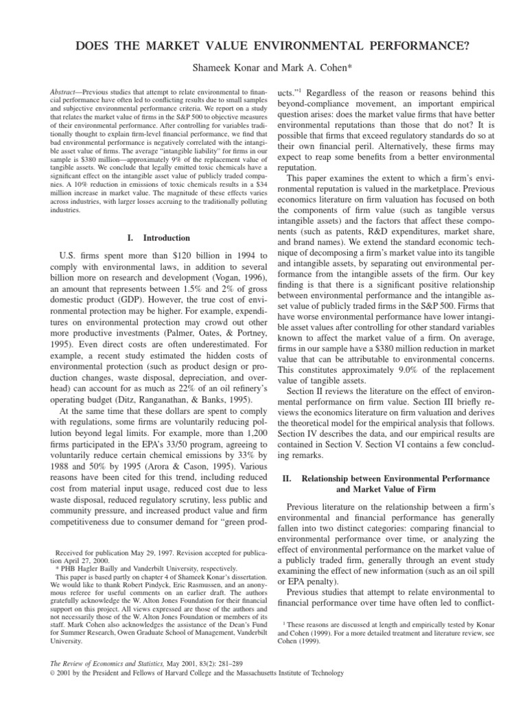 Does The Market Value Environmental Performance | PDF | Valuation ...