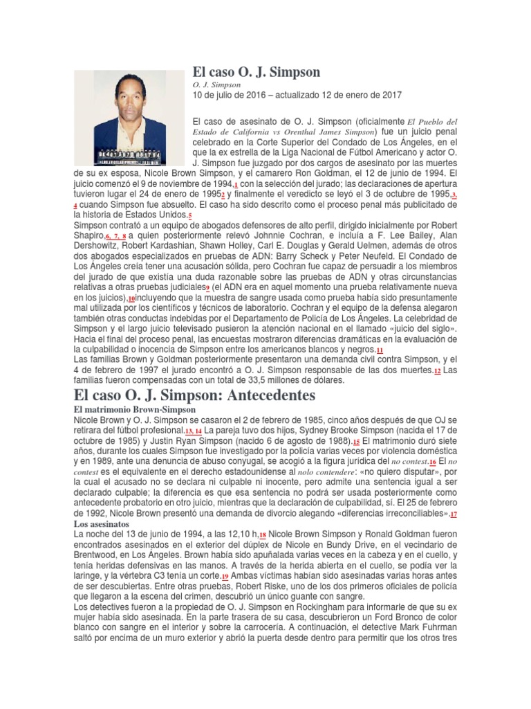 El Caso Oj Simpson Ensayos Violencia