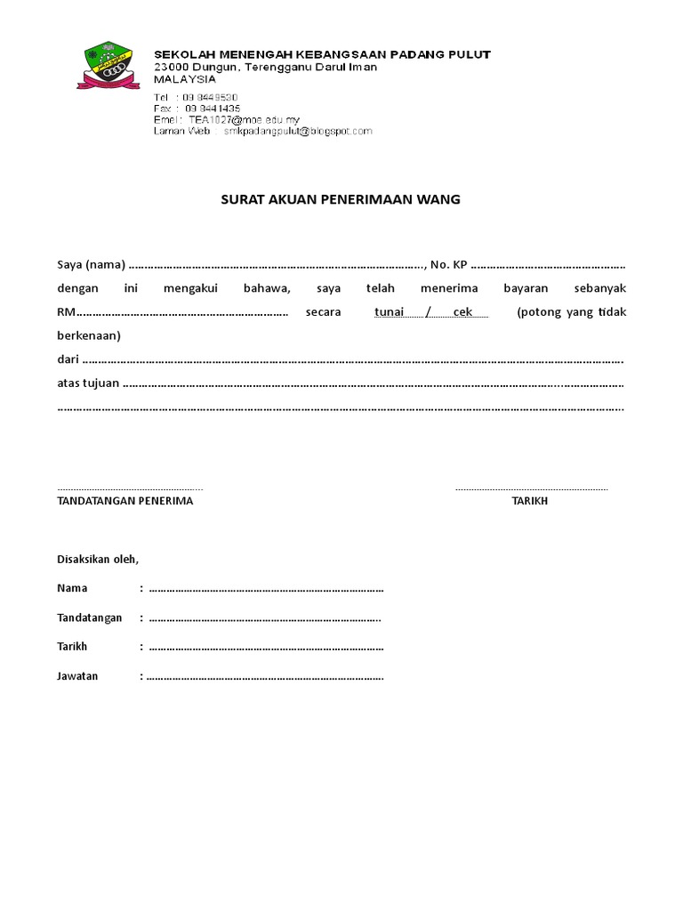 Surat Akuan Penerimaan Wang Pdf