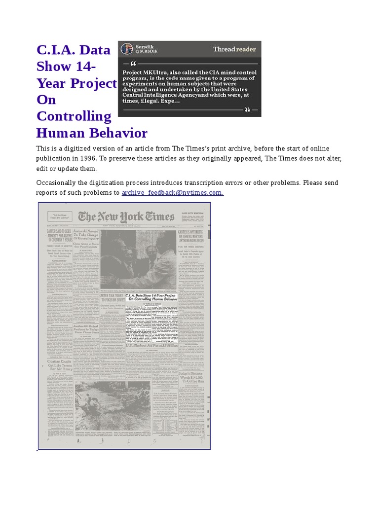 CIA's 14-Year Human Behavior Control Project | PDF | Privacy | Central ...