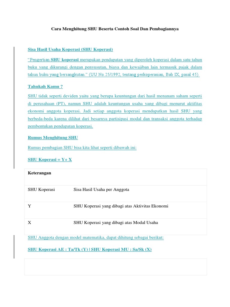 Contoh Soal Perhitungan Shu Koperasi Simpan Pinjam - Contoh Soal Terbaru