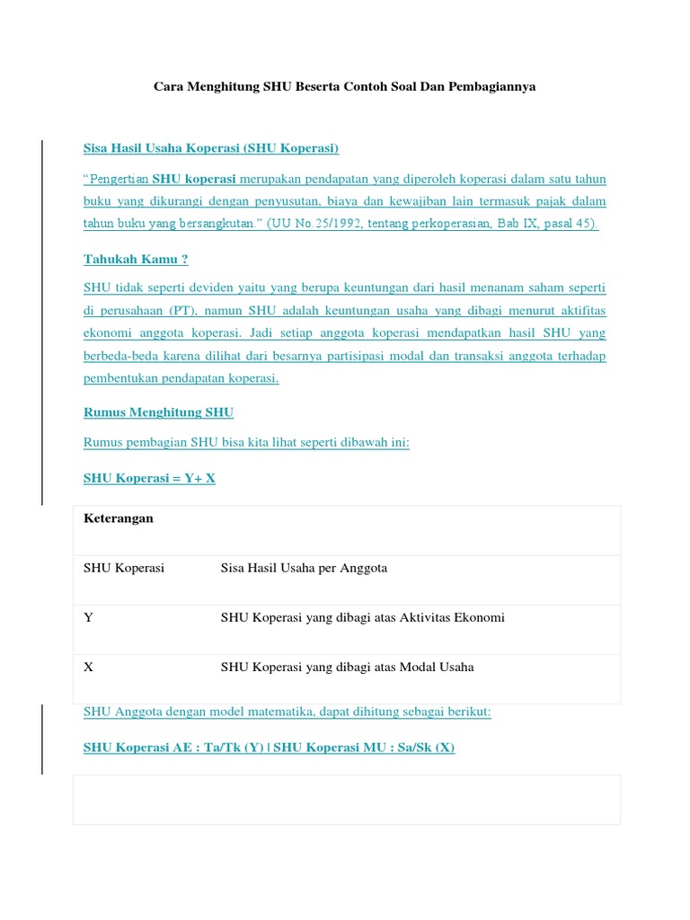 Cara Menghitung Shu Beserta Contoh Soal Dan Pembagiannya