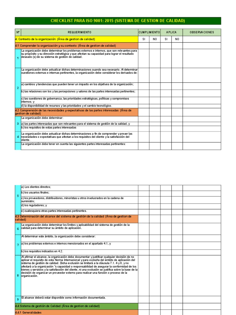 Check List Iso 9001-2015-Deber | PDF | Gestión de la calidad | Calidad ...