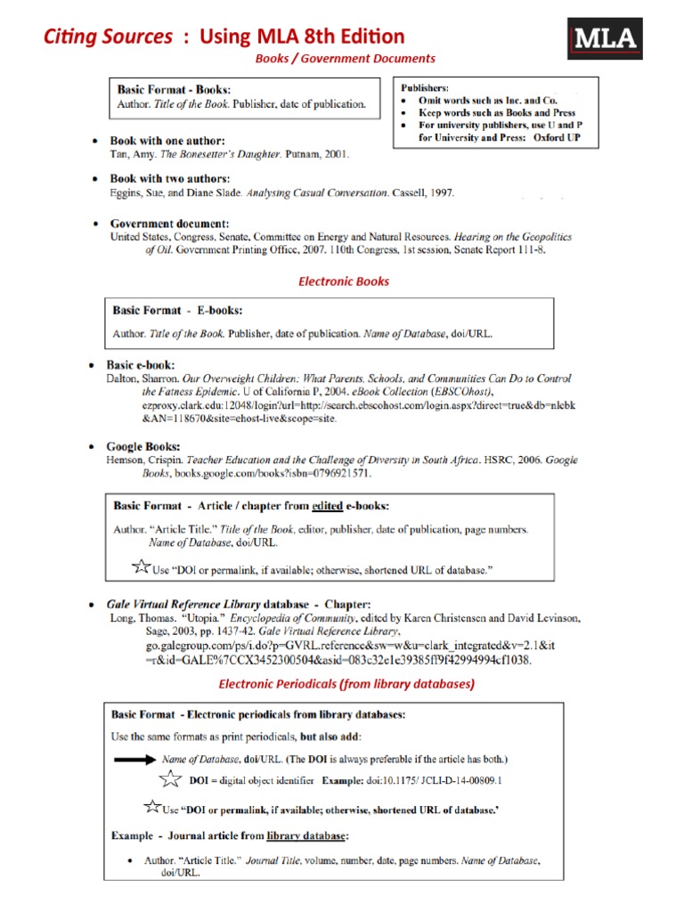 MLA 8th Edition Citation Guide | PDF