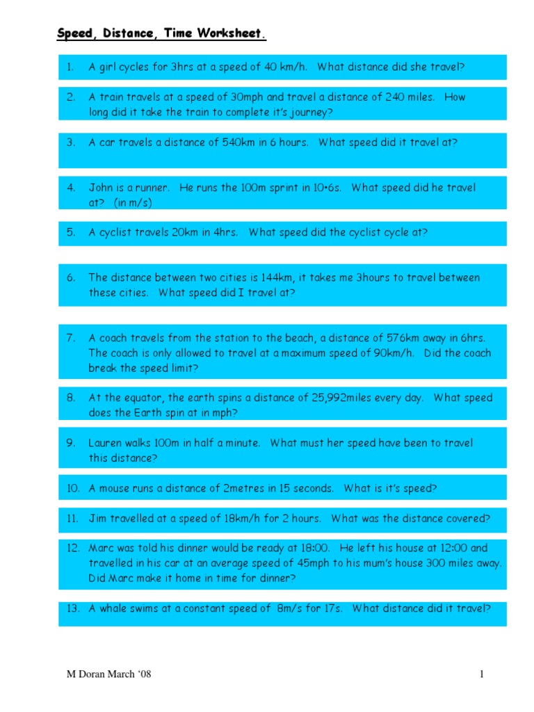 Speed-Distance-Time-Worksheet.pdf | Speed | Physical Quantities