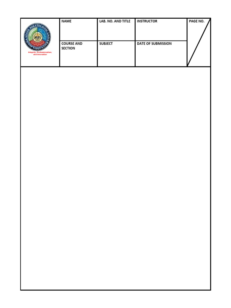 Name Lab. No. and Title Instructor Page No.: Integrity, Professionalism ...
