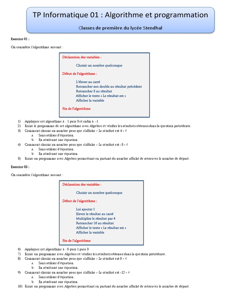 Algorithmes et Programmation en Algobox | PDF | Domaines de l ...