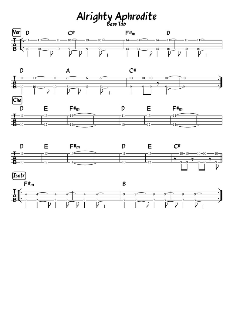 Alrighty Aphrodite Peach Pit Bass Tab PDF