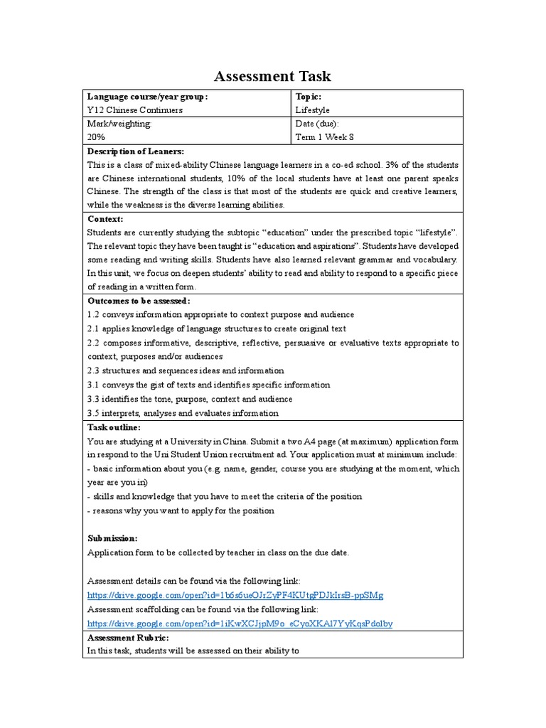 1h 2018 18774636 Assessment 2 | PDF | Educational Assessment | Teachers