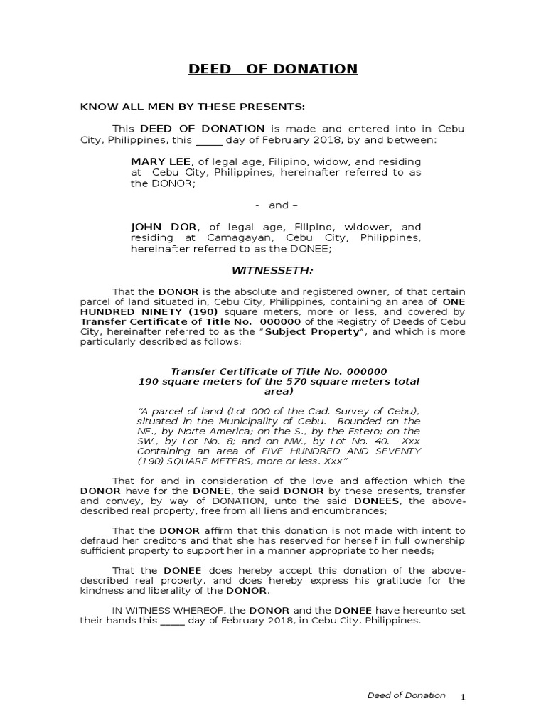 Deed of Donation Deed Land Lot