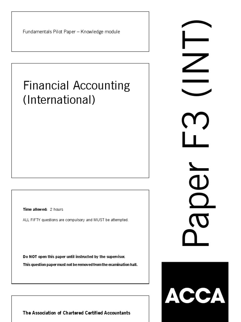 ACCA F3 Financial Accounting Exam Paper | PDF | Debits And Credits ...