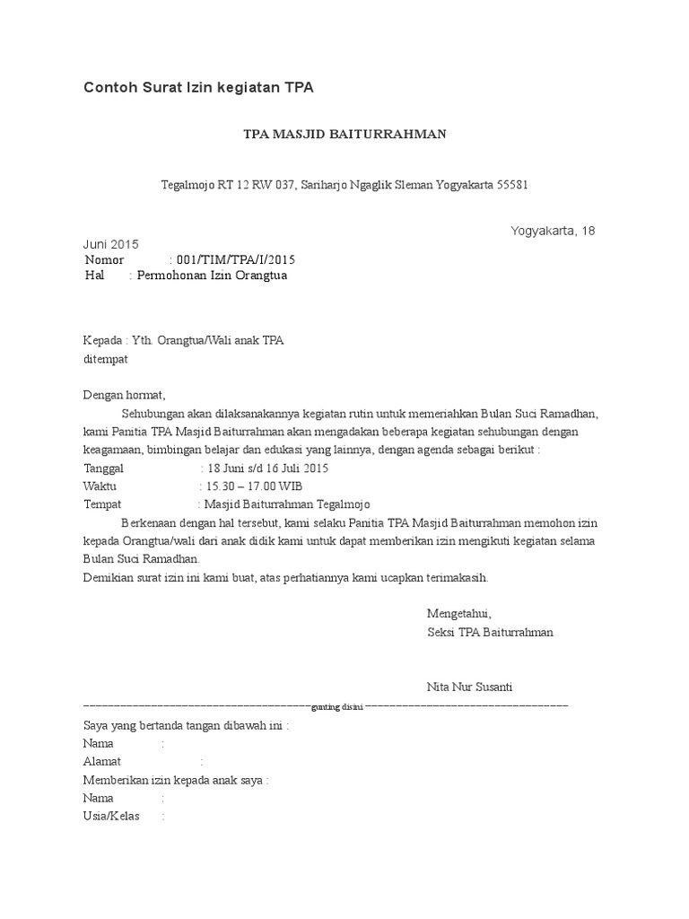 Contoh Surat Izin Kegiatan Tpa Pdf