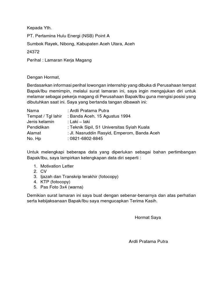 Download 97+ Contoh Surat Surat Lamaran Kerja Pertamina Terbaik Dan Terbaru