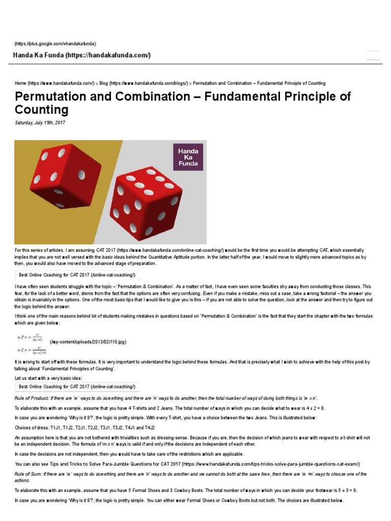 Permutation and Combination Fundamental Principle of Counting