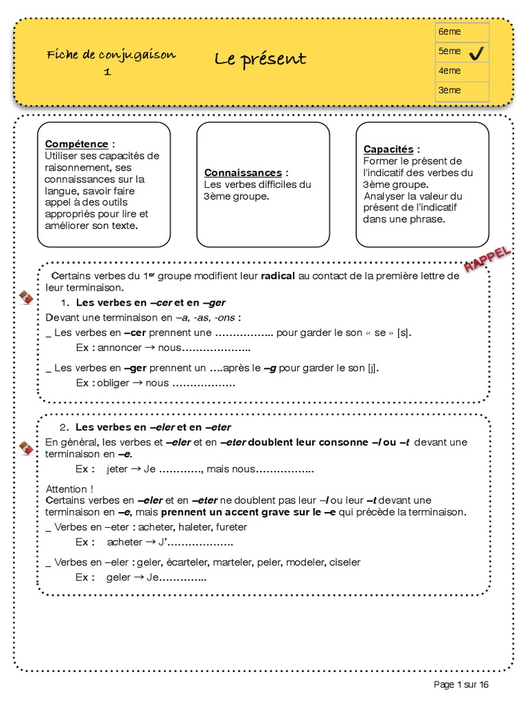 Exercices Présent De L indicatif 5ème Pdf Présent 5ème Cours Exo Copie | PDF | Nombre grammatical | Verbe