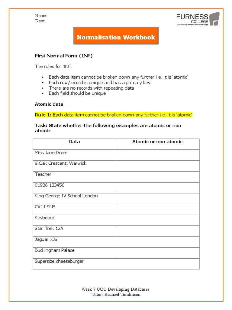First Normal Form (1NF) Explained | PDF | Information Science | Areas ...