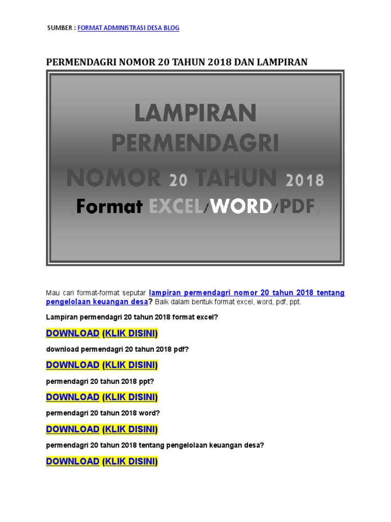 DownloadFormatExcelLampiranpermendagrinomor20tahun