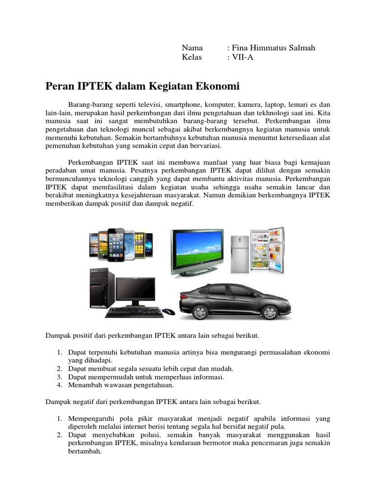 Peran Iptek Dalam Kegiatan Ekonomi