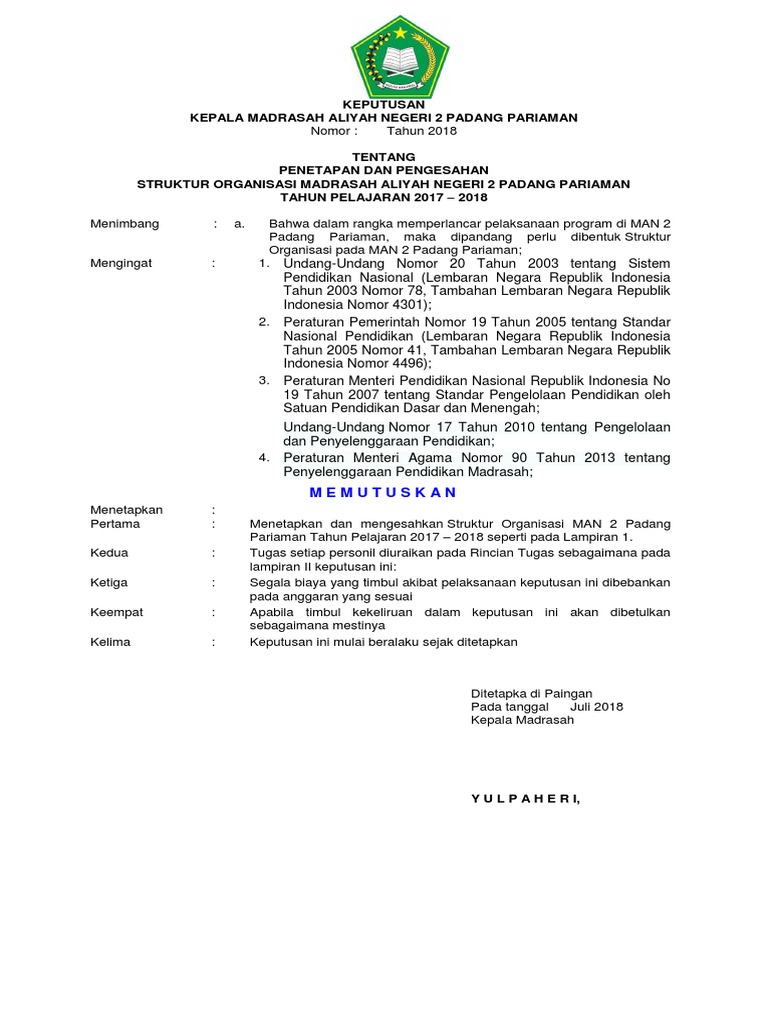 Contoh Sk Struktur Organisasi Dunia Sosial Identifikasi dan perumusan masalah 3.