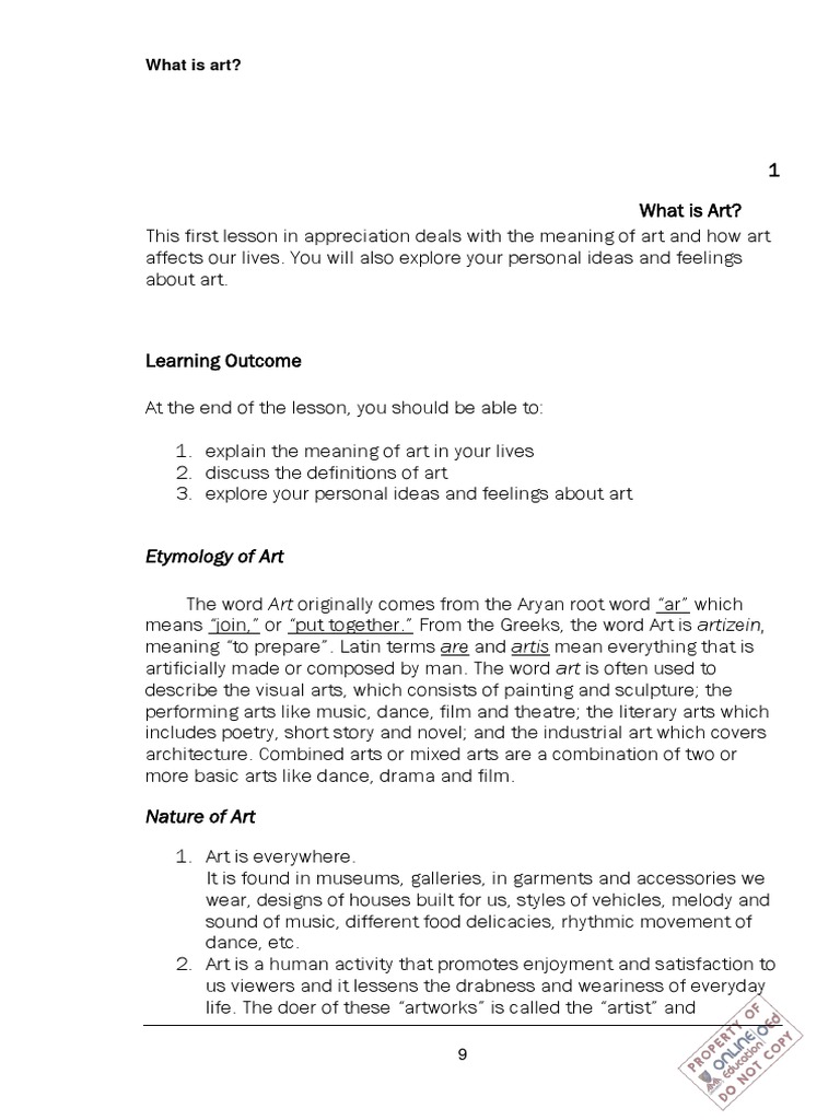 Art01 What Is Art Pdf Pdf Aristotle Aesthetics