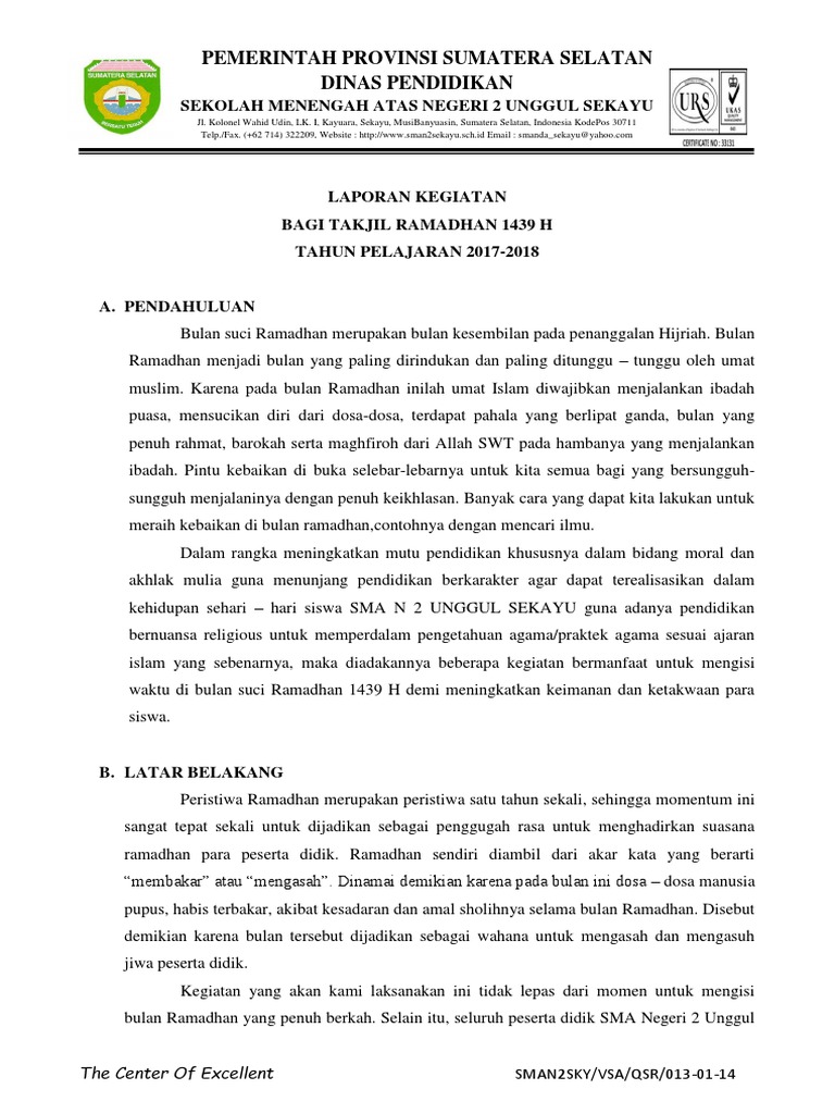 Laporan Kegiatan Bagi Takjil