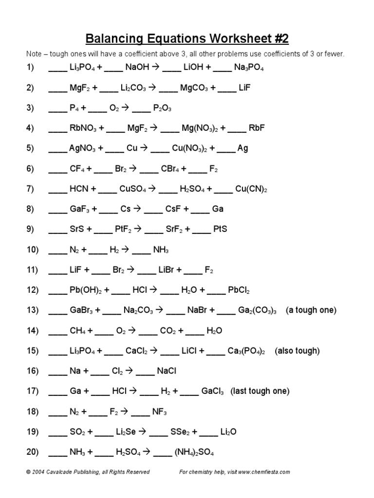 Balancing Equations 44 | PDF | Inorganic Chemistry | Metallic Elements