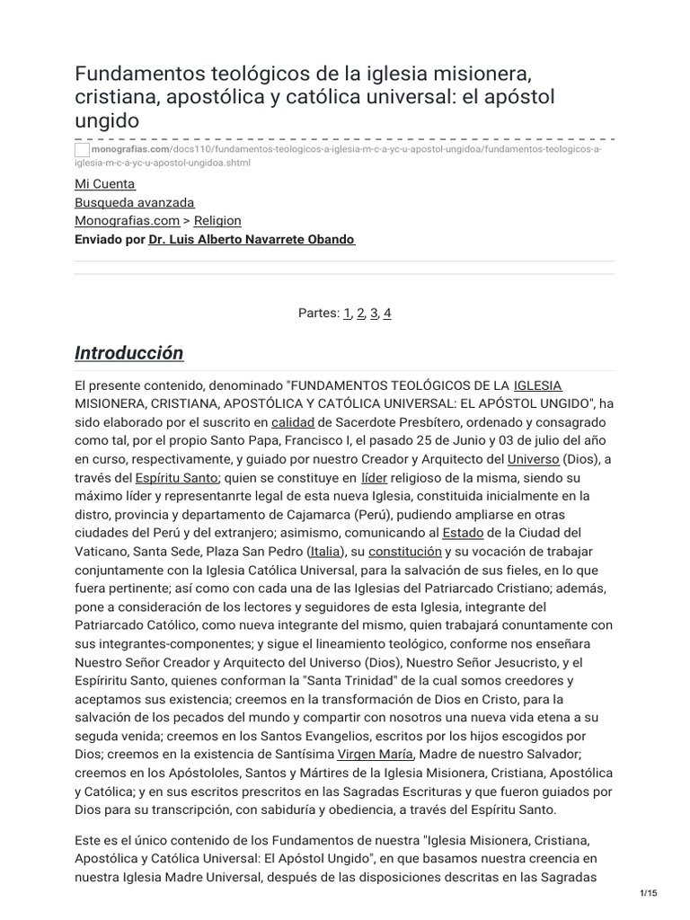 Fundamentos Teológicos de La Iglesia Misionera Cristiana Apostólica y ...