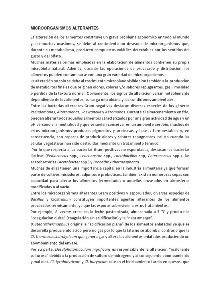 Microorganismos Alterantes en Alimentos | PDF | Leche | Alimentos