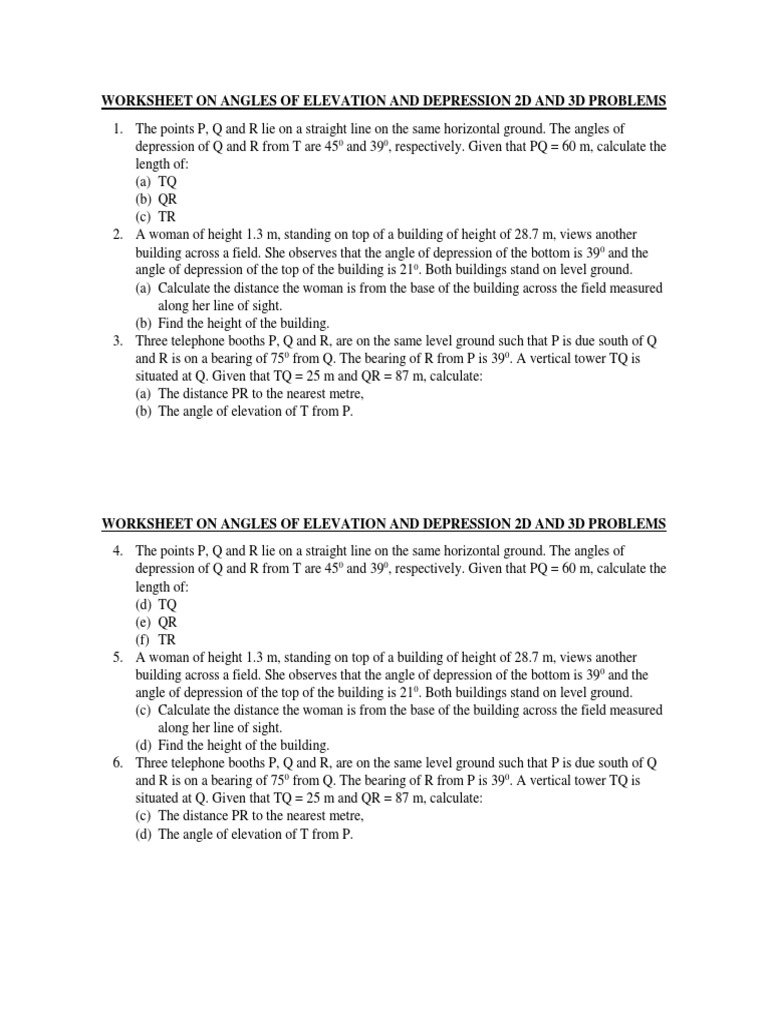 26 Angle Of Elevation And Depression Worksheet With Answers Worksheet