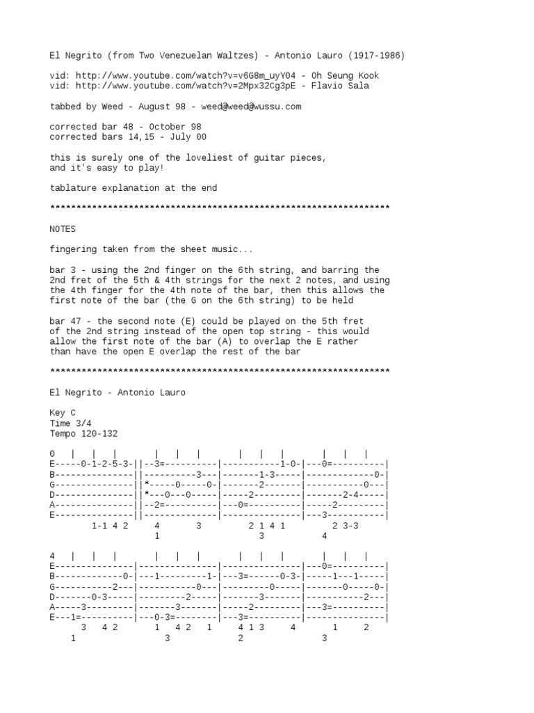 El Negrito-Antonio Lauro | PDF | String Instruments | Music Technology