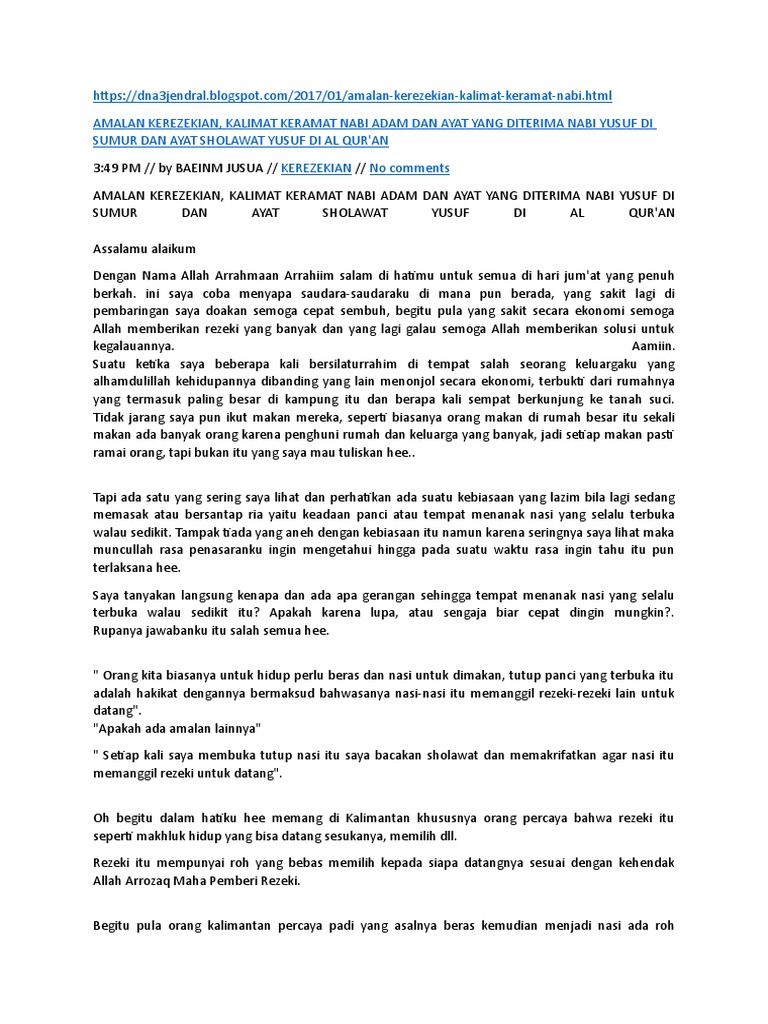 Amalan Kerezekian Kalimat Keramat Nabi Adam Pdf