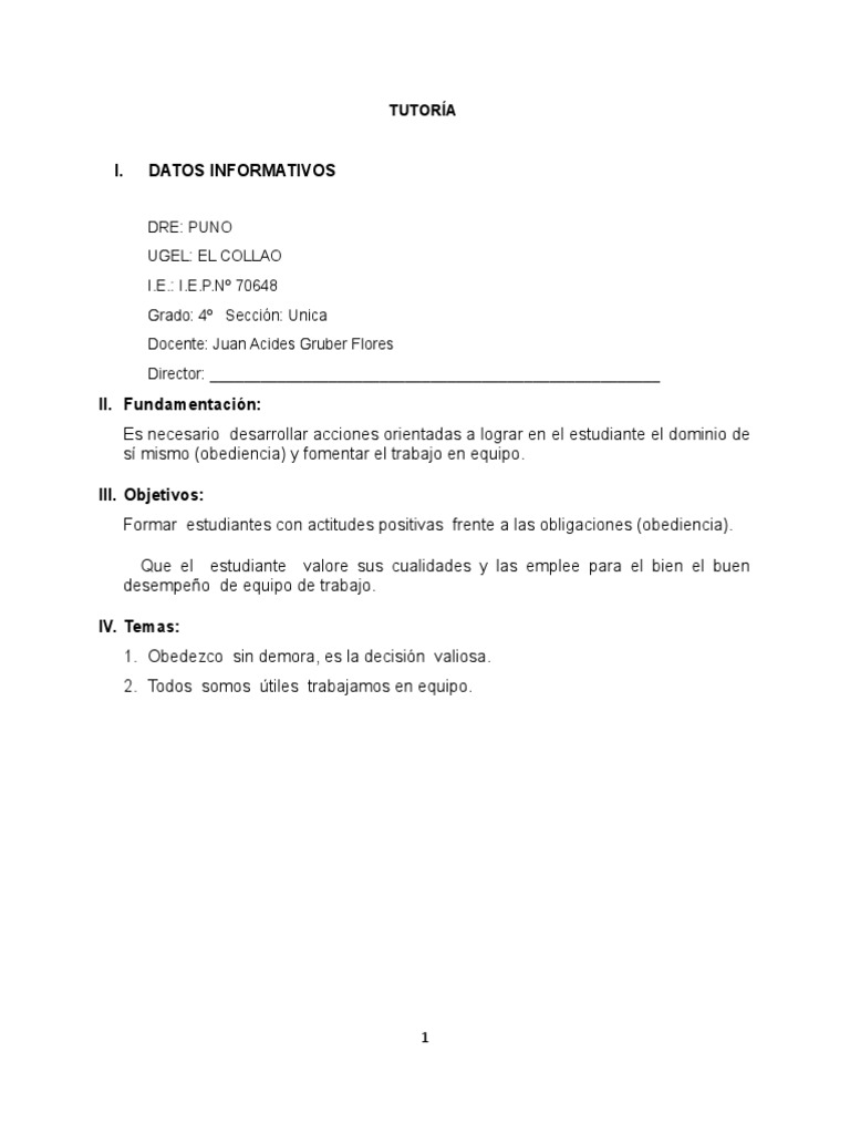 Obediencia y Trabajo en Equipo en Tutoría | PDF