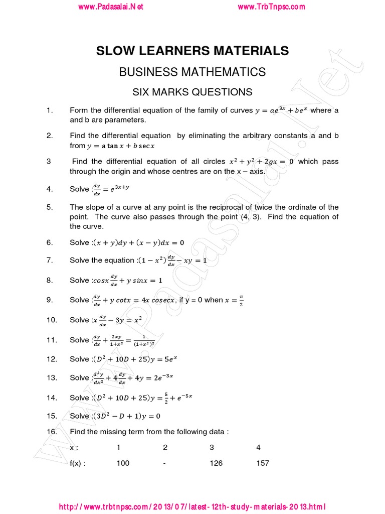 Business Mathematics Study Materials | PDF | Normal Distribution ...