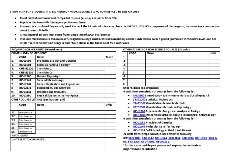 Study Plan BMEDS 2015 16 | PDF | Biology | Quantitative Research