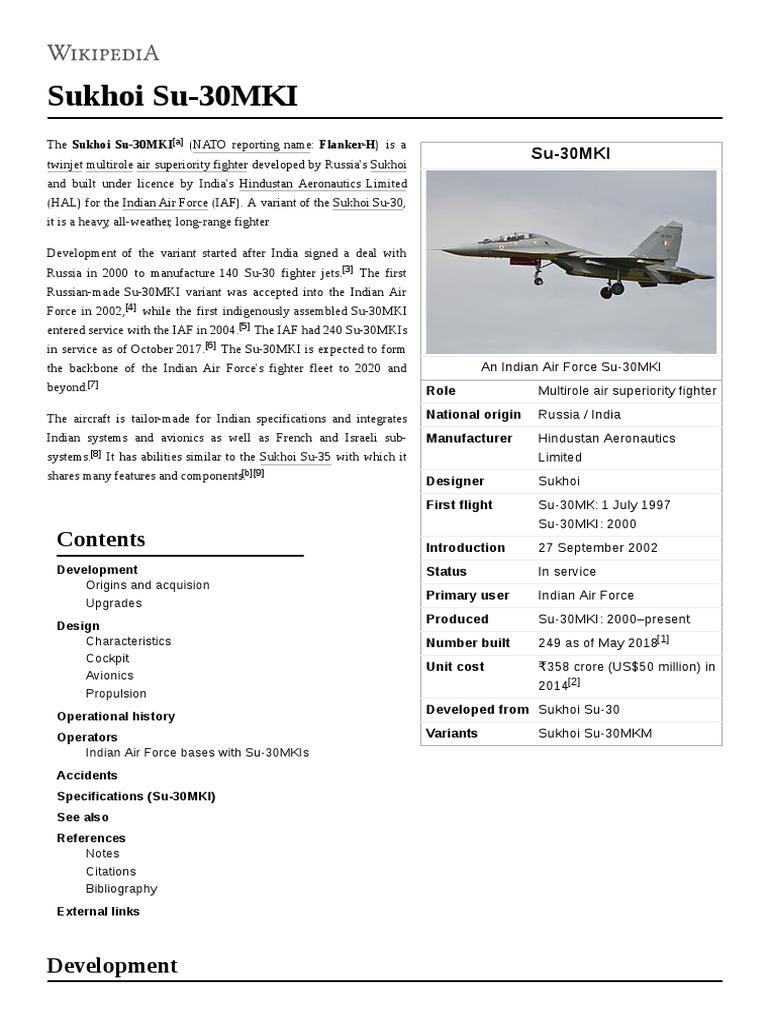 Sukhoi Su 30MKI | PDF | Aviation | Aircraft