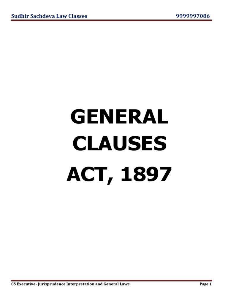 General Clauses Act 1897 CA CS CMA CLASSES PDF Act Of Parliament