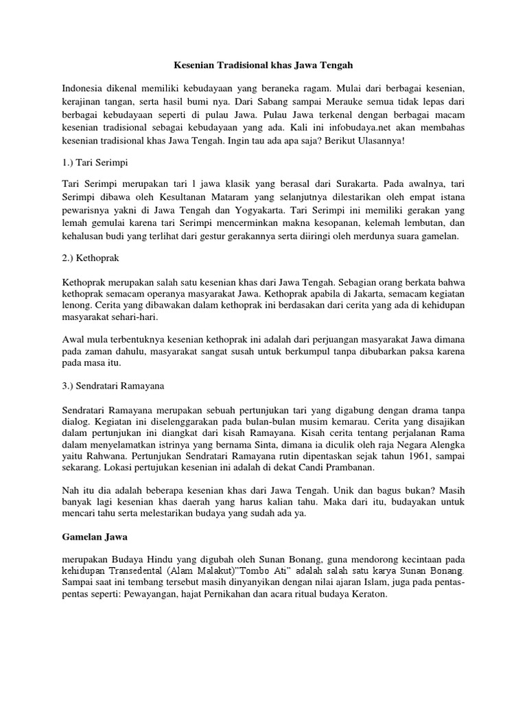 Kesenian Tradisional Khas Jawa Tengahdocx