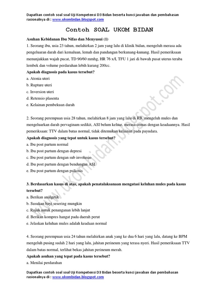 Contoh Soal Ukom D3 Bidan