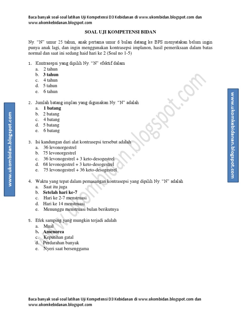 Soal Ujian Kompetensi Bidan 2018 Beserta Kunci Jawaban Guru Galeri