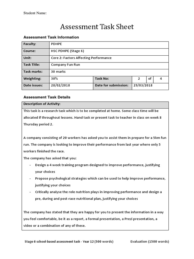 Year 12 PDHPE Assessment Task Guide | PDF | Educational Assessment ...