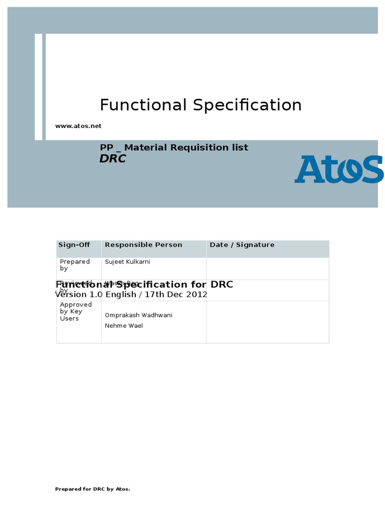Sample Functional Specifications Specification (Technical Standard