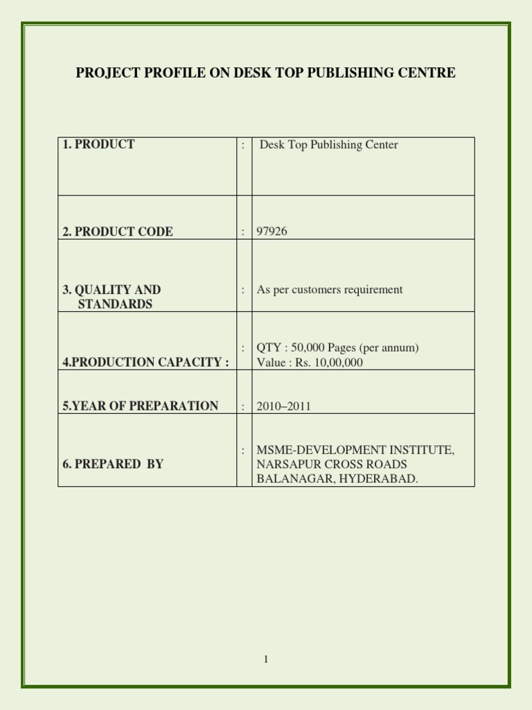 Desk Top Publishing Centre Project Profile | PDF | Office Equipment ...