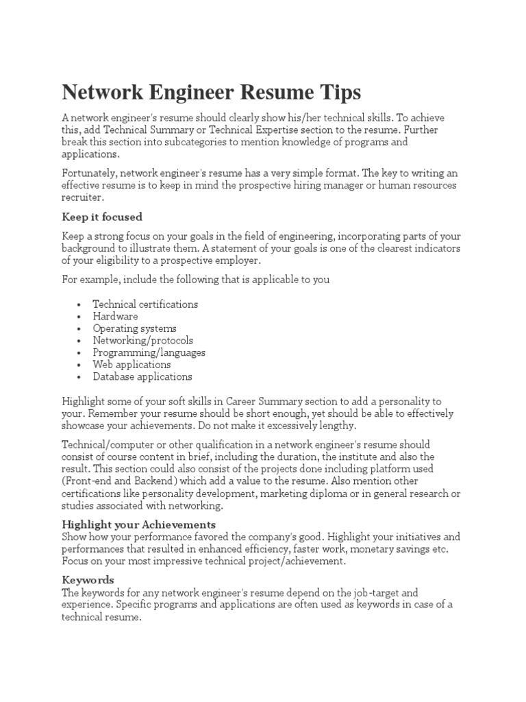 Network Engineer Resume Guide | PDF | Résumé | Local Area Network