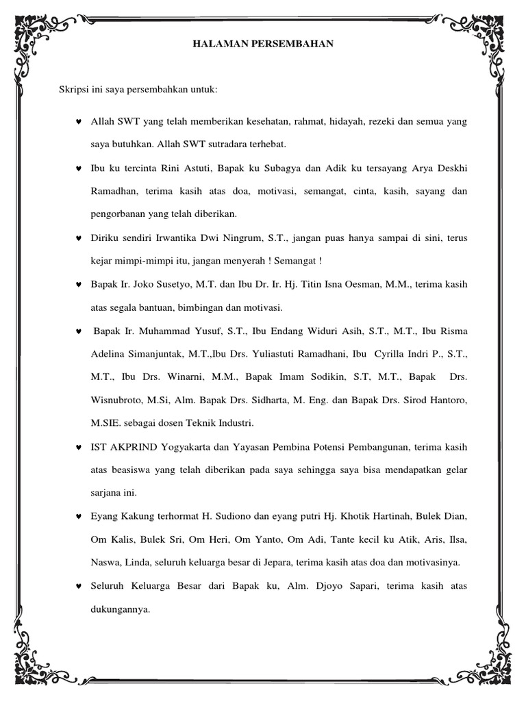 Contoh Lembar Motto Dan Persembahan Skripsi Pejuang Skripsi