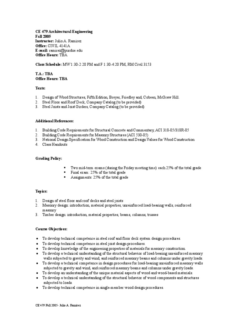 CE 479 Architectural Engineering Course | PDF | Science & Mathematics